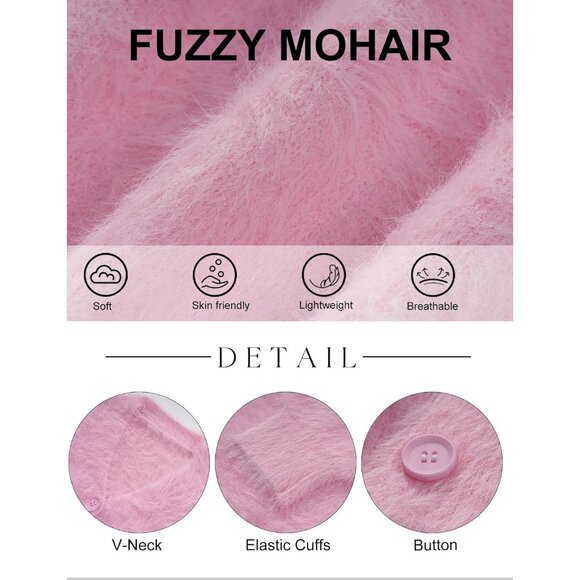 Women’s Nylon Fuzzy Mohair Cardigan Large Open Front V Neck Cozy Sweater - Picture 6 of 7